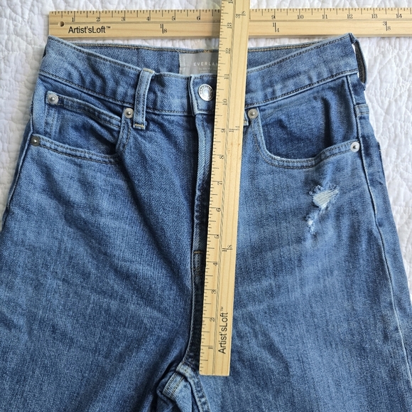 Everlane The Way High Jean Organic Cotton Straight Leg Raw Hem - Distressed 24R - Picture 15 of 16